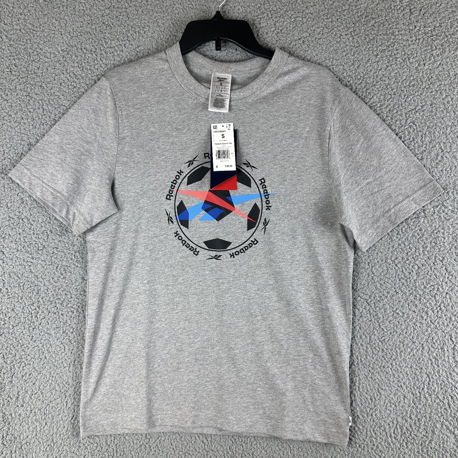 Reebok T-Shirt Men's Small Grey Cotton Soccer Graphic Tee