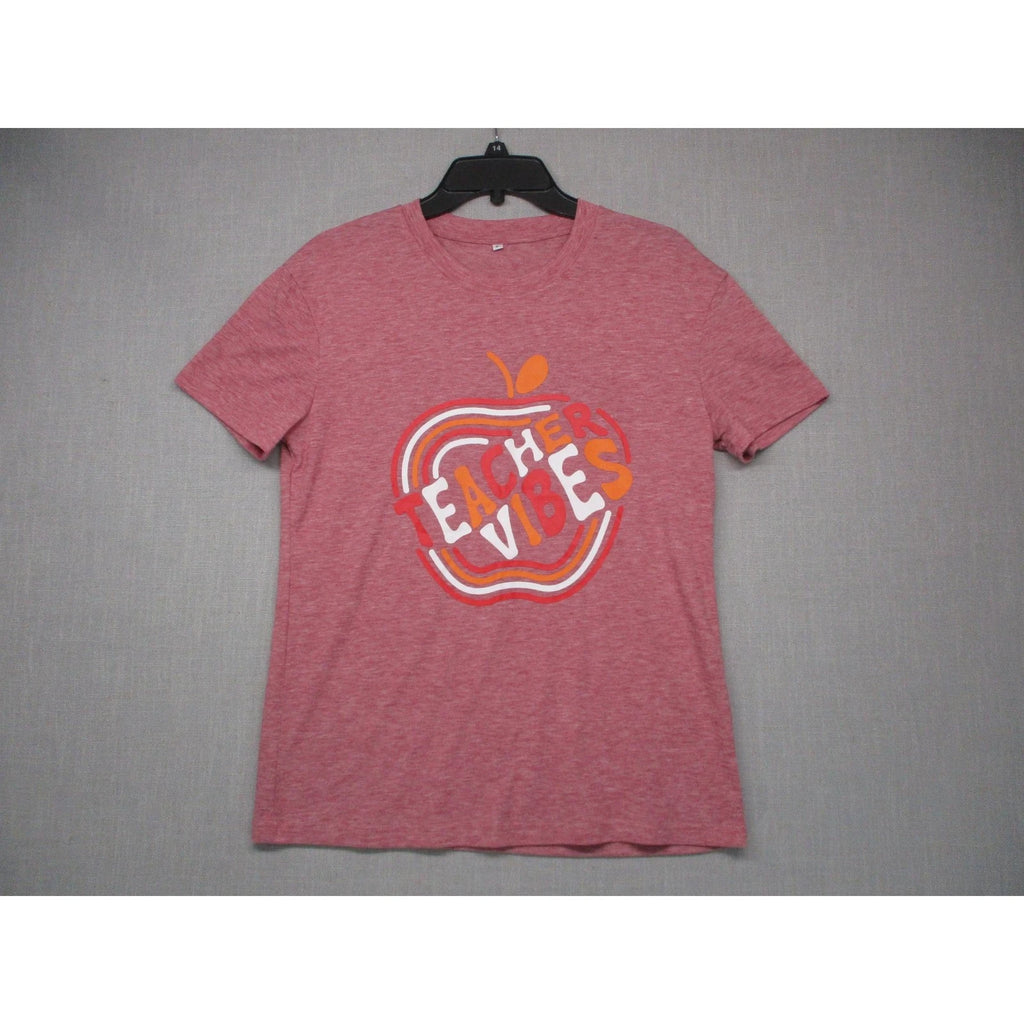 Teacher Vibes Red Heathered Graphic Trendy Statement  TShirt Men Size Small