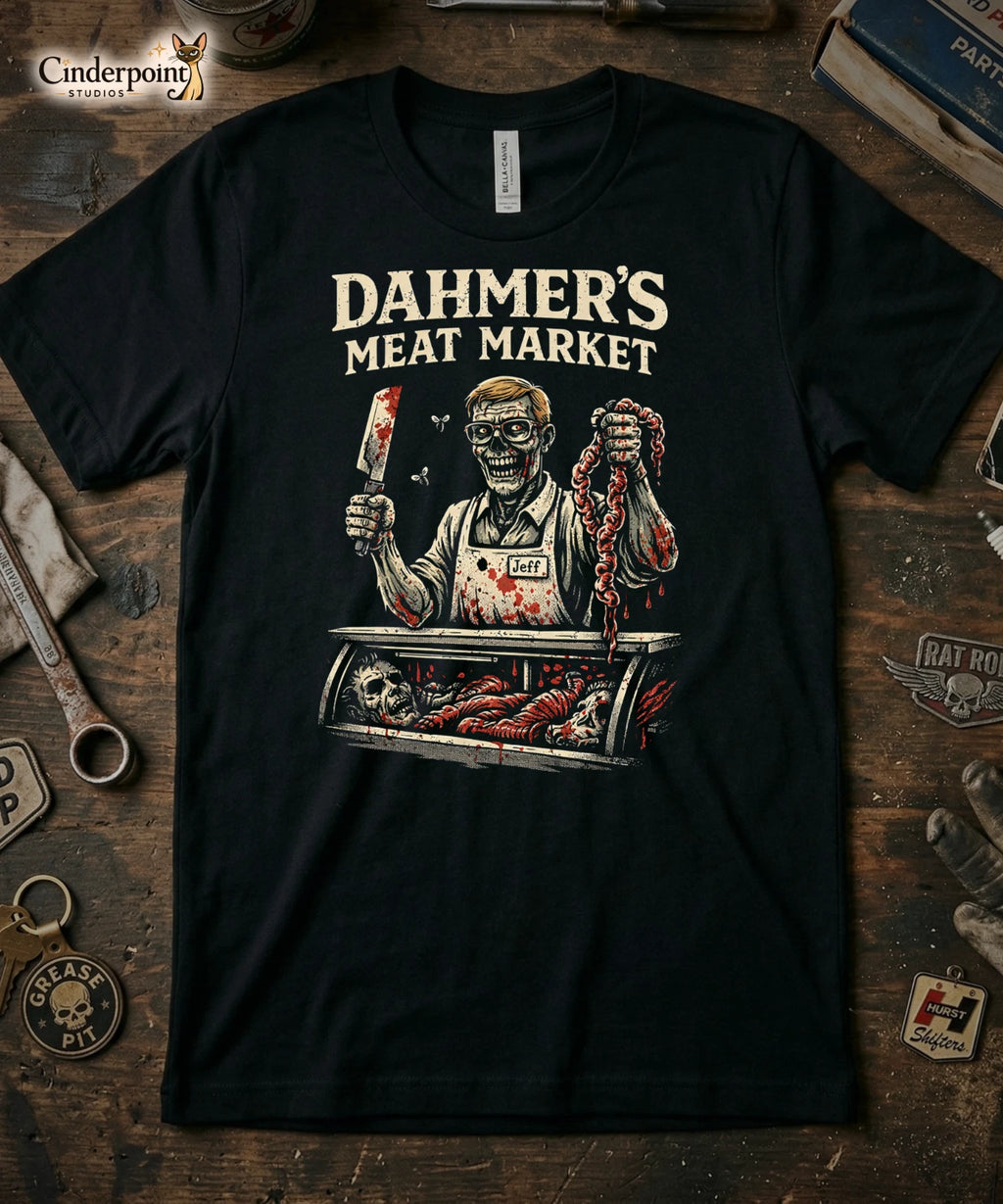 Dahmer's Meat Market T-Shirt Retro True Crime Horror Graphic Tee Creepy XS-5XL