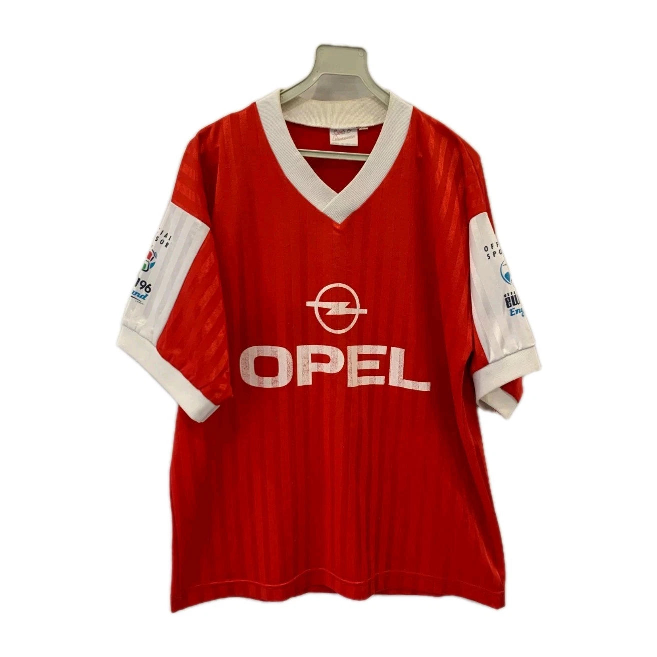 Vtg Euro 96 England Style Football Shirt Opel Sponsor Red Striped Jersey M#214