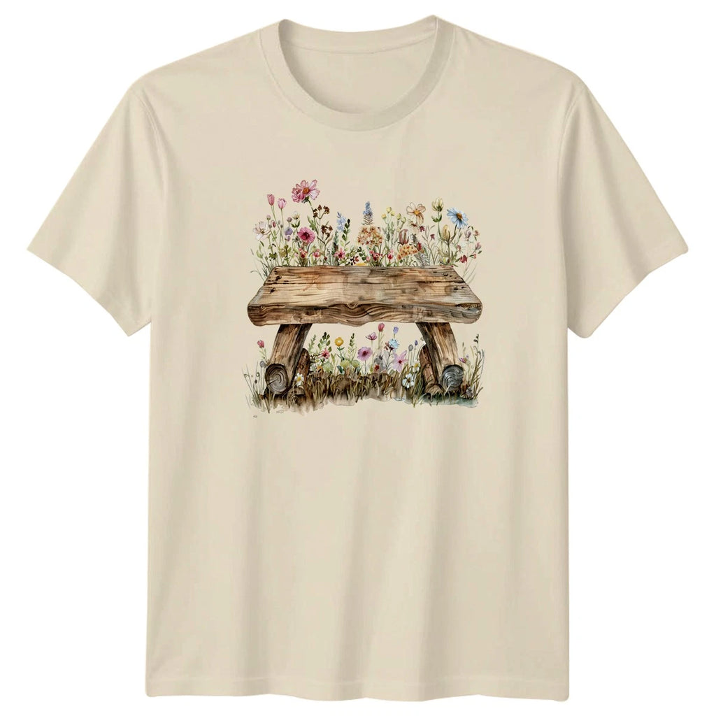 Rustic Floral Bench T-Shirt Boho Spring Garden Gift For Her