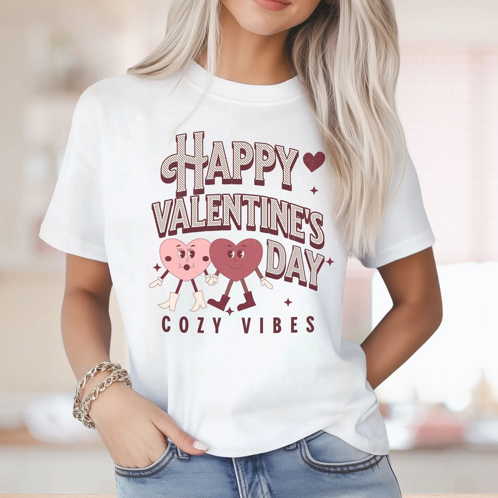 Comfort Colors Retro Heart T-Shirt, Happy Valentine's Day, Boho Cozy Vibes Tee