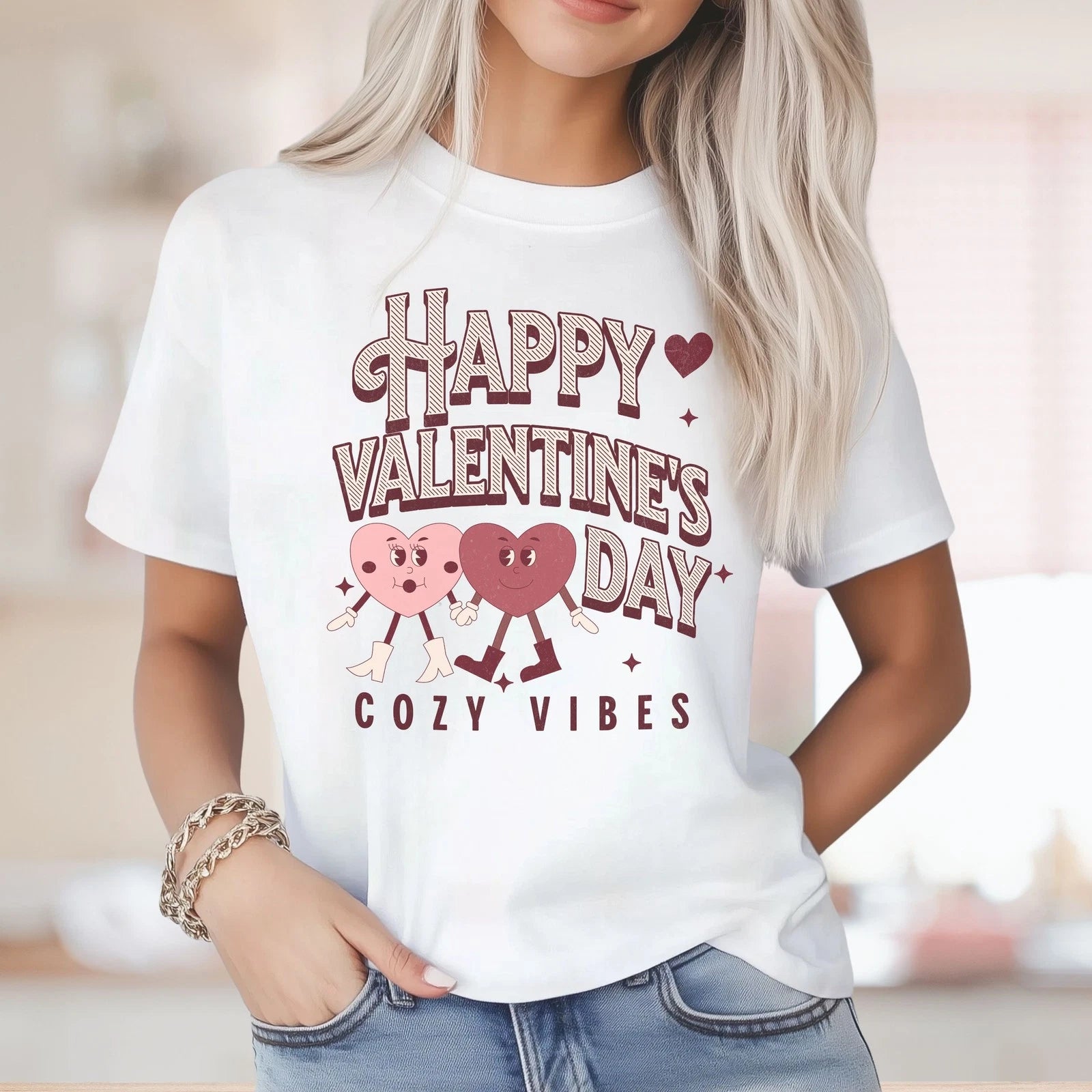 Comfort Colors Retro Heart T-Shirt, Happy Valentine's Day, Boho Cozy Vibes Tee