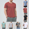 Solid Color Men T-Shirt O-Neck Short Sleeve Slim Fit Polyester Top Size L-4XL