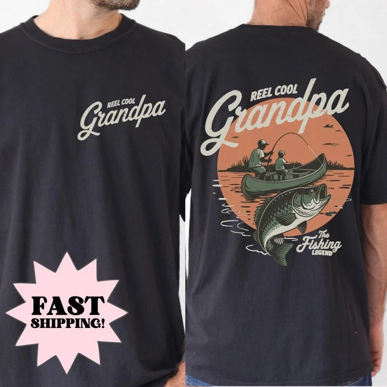 Fathers Day Shirt Reel Cool Grandpa T-Shirt, The Fishing Legend Shirt Gift S-4XL