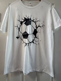 Soccer Ball Graphic T-Shirt Cracked Wall Design White Unisex Sports Tee