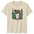 Boho Cow Skull Leopard Print Sunflower Womens T-Shirt Boho Chic Country