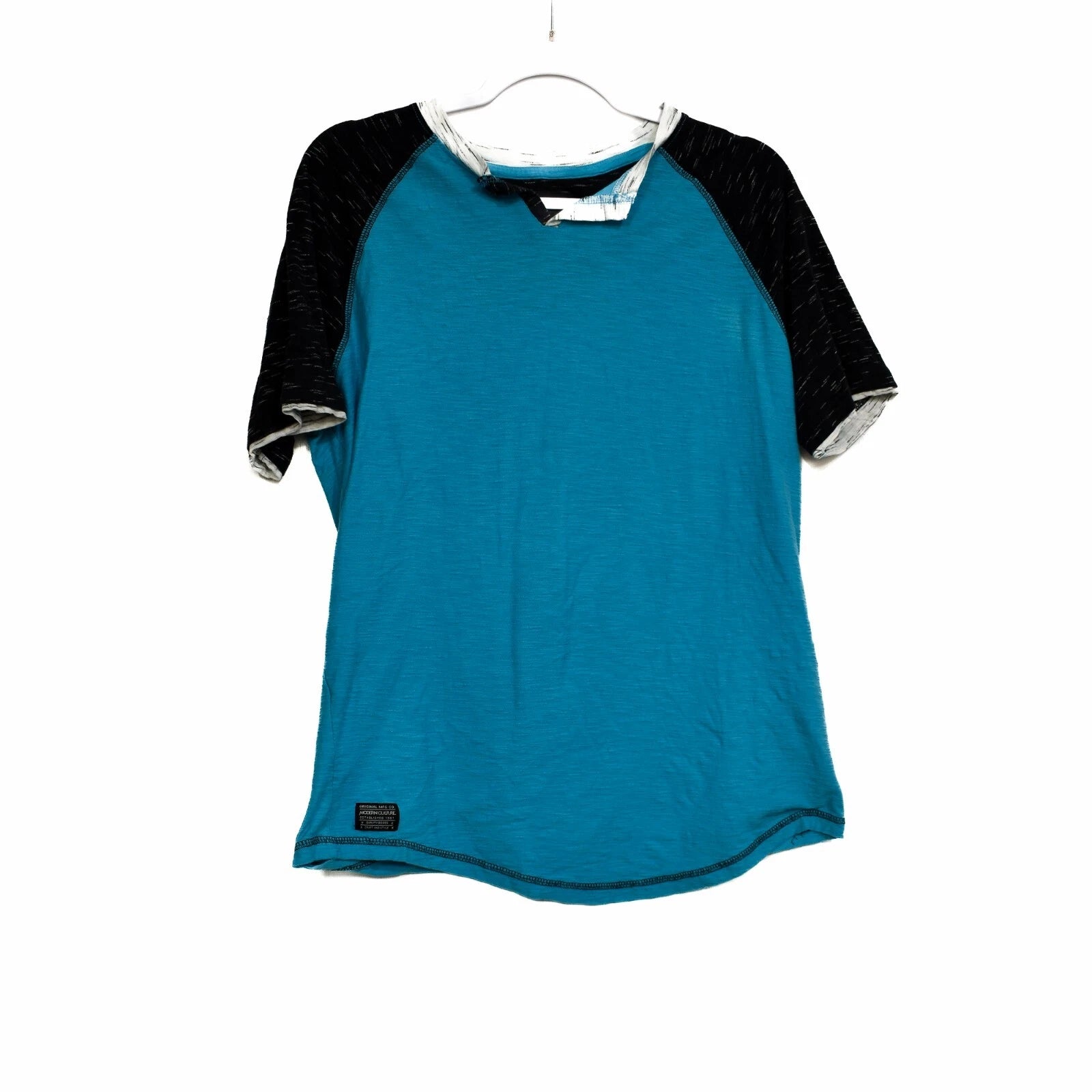 Modern Culture Mens Blue Black T-Shirt Short Sleeve Cotton Colorblock Size L
