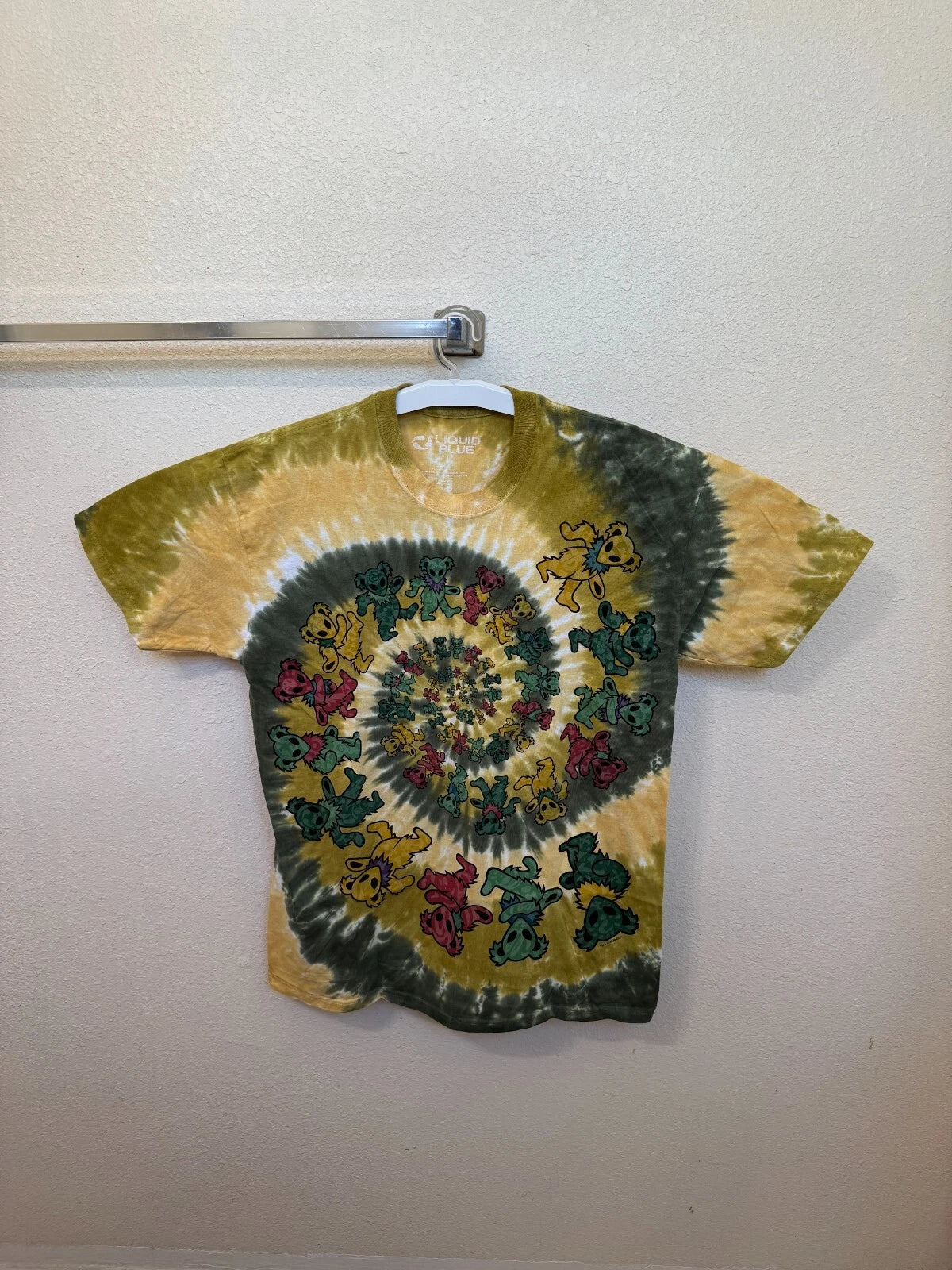 liquid blue grateful dead alien spiral bears shirt,glow in dark shirt