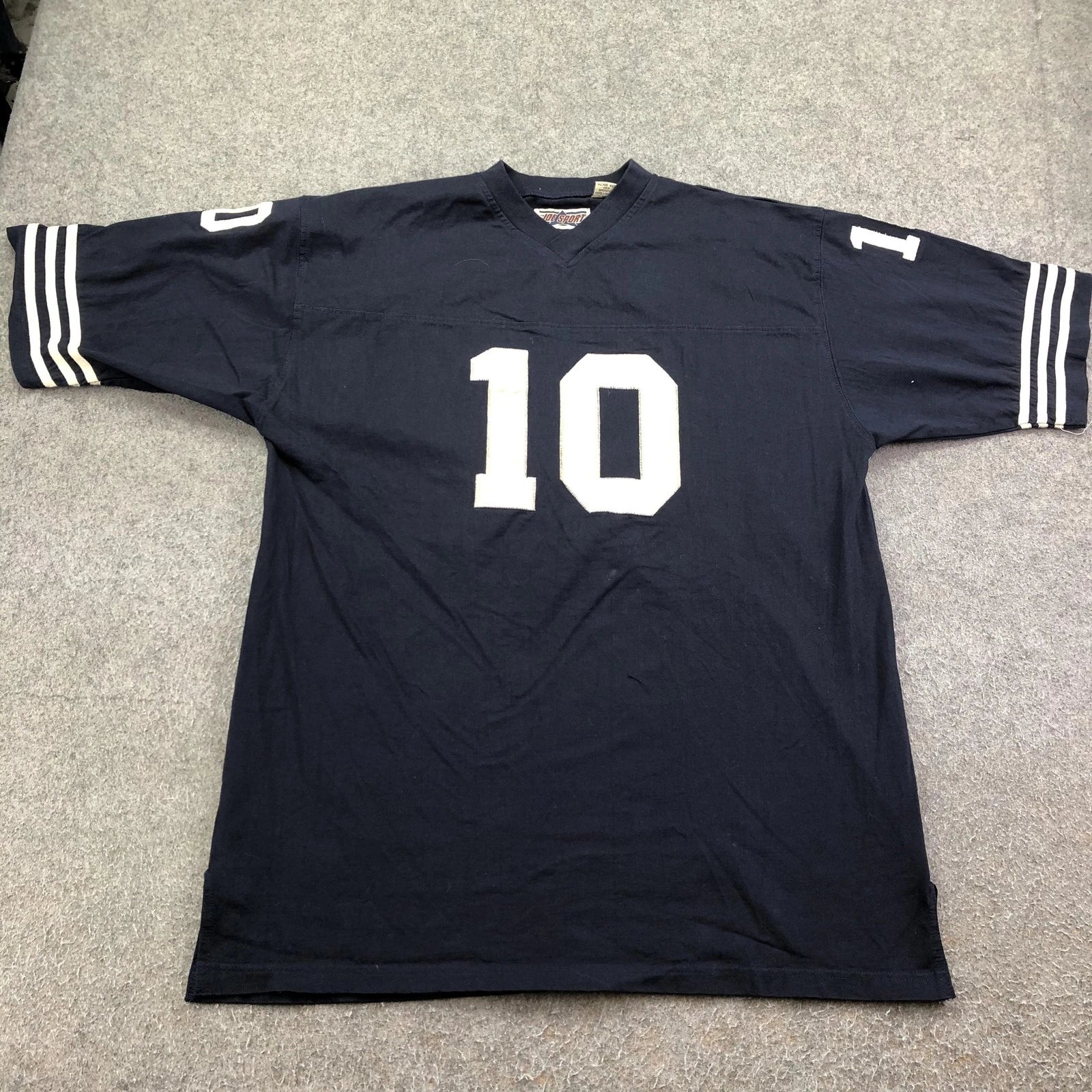 Joe Sport Shirt Mens Large Blue 10 Football Jersey V-Neck Graphic Sports Tee