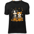Halloween Dog & Cat Art II - Cute Minimalist Cartoon with Candy Bags & Pumpkin