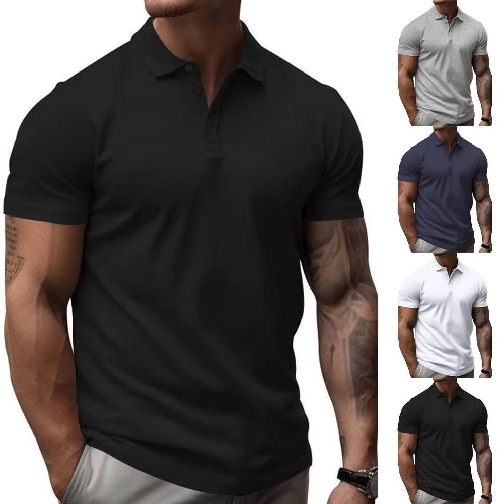 Men's Turn-Down Collar Short Sleeve T Shirt Slim Fit Polyester 96% Spandex 4%