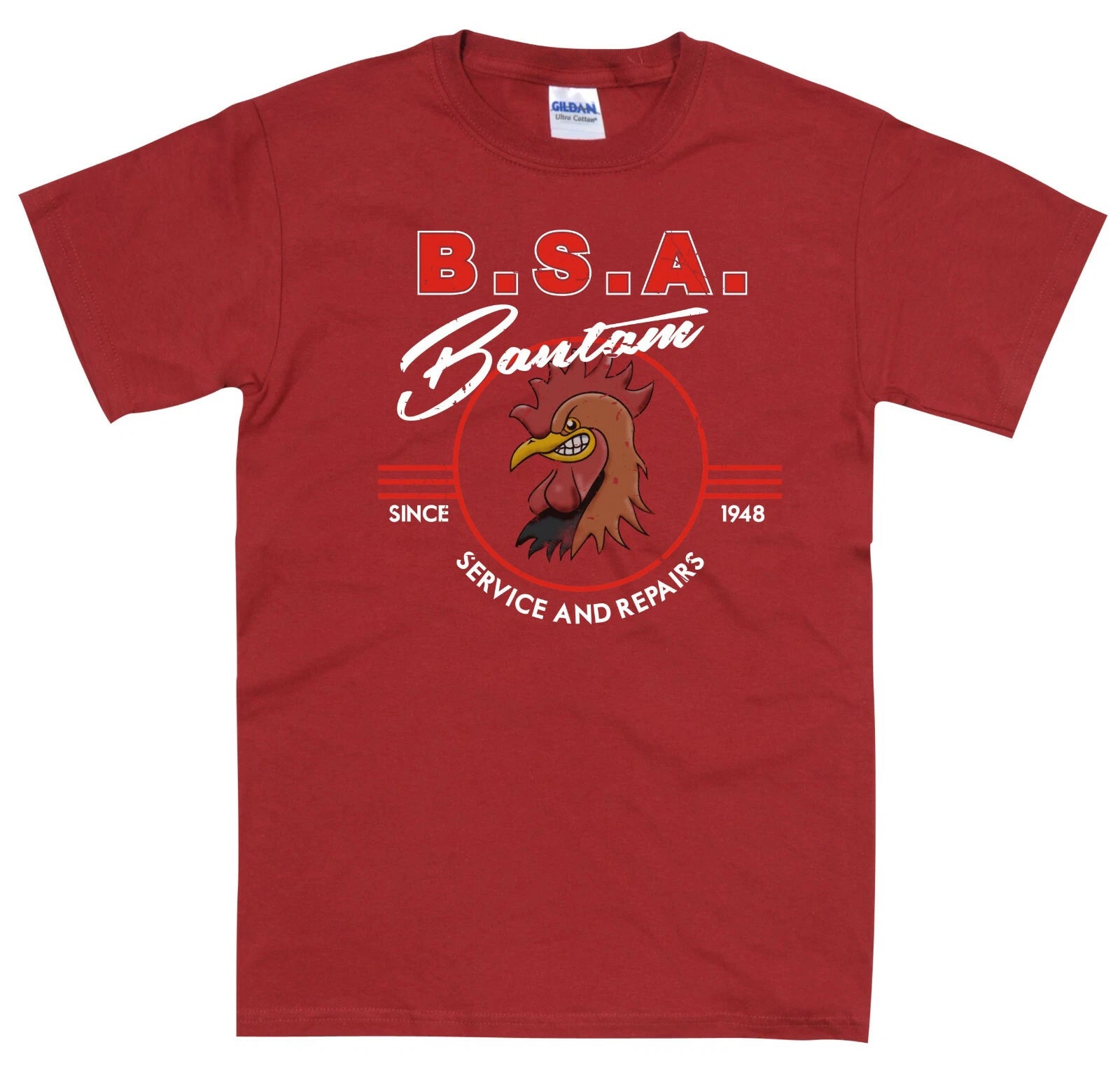 BSA Bantam Biker T Shirt Door Art Rat Chopper Bobber Hotrod Vintage Cafe Racer