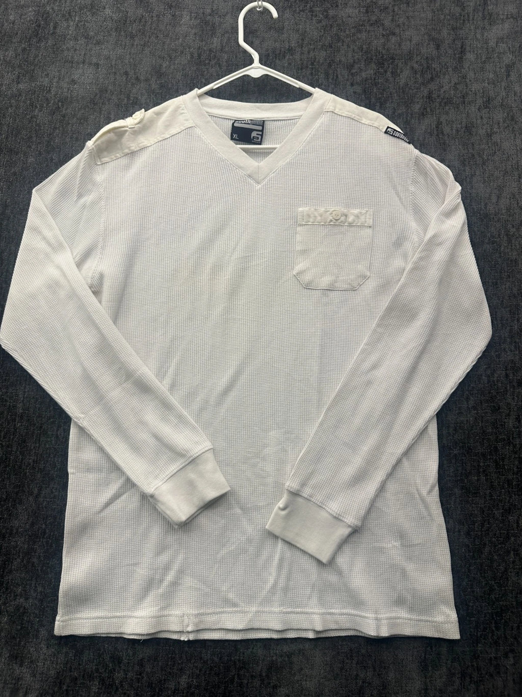 Southpole Y2k Shirt Mens XL White Waffle Knit V Neck Military Thermal Warm Wear
