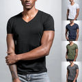 Men's Polyester V Neck Short Sleeve Tee Top for Activewear and Bodybuilding