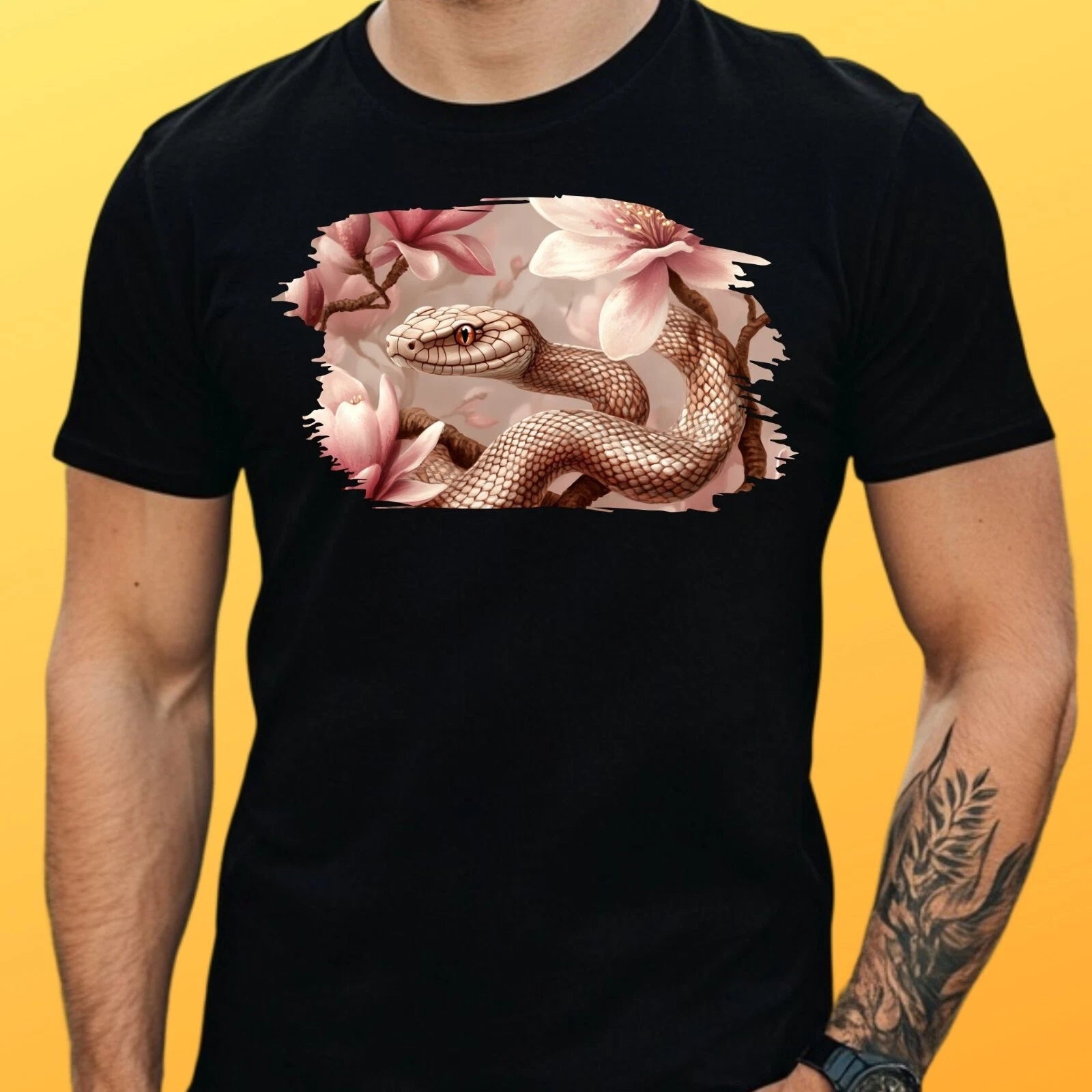 Mens Magnolia Snake Print Cotton T-Shirt Size XS to 5XL