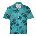 Mens Button Down Teal Palm Tree Print Hawaiian Top Novelty Holiday Summer Shirt