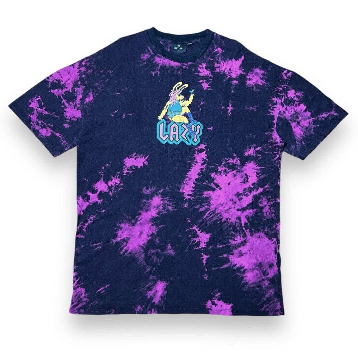 Lazy Oaf T-Shirt Large Faded Black Purple Vtg Y2K Lazy Babe Graphic Print