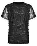 Punk Rave Mens Gothic Apocalyptic Grunge Shredded Fishnet Mesh T Shirt Top Black
