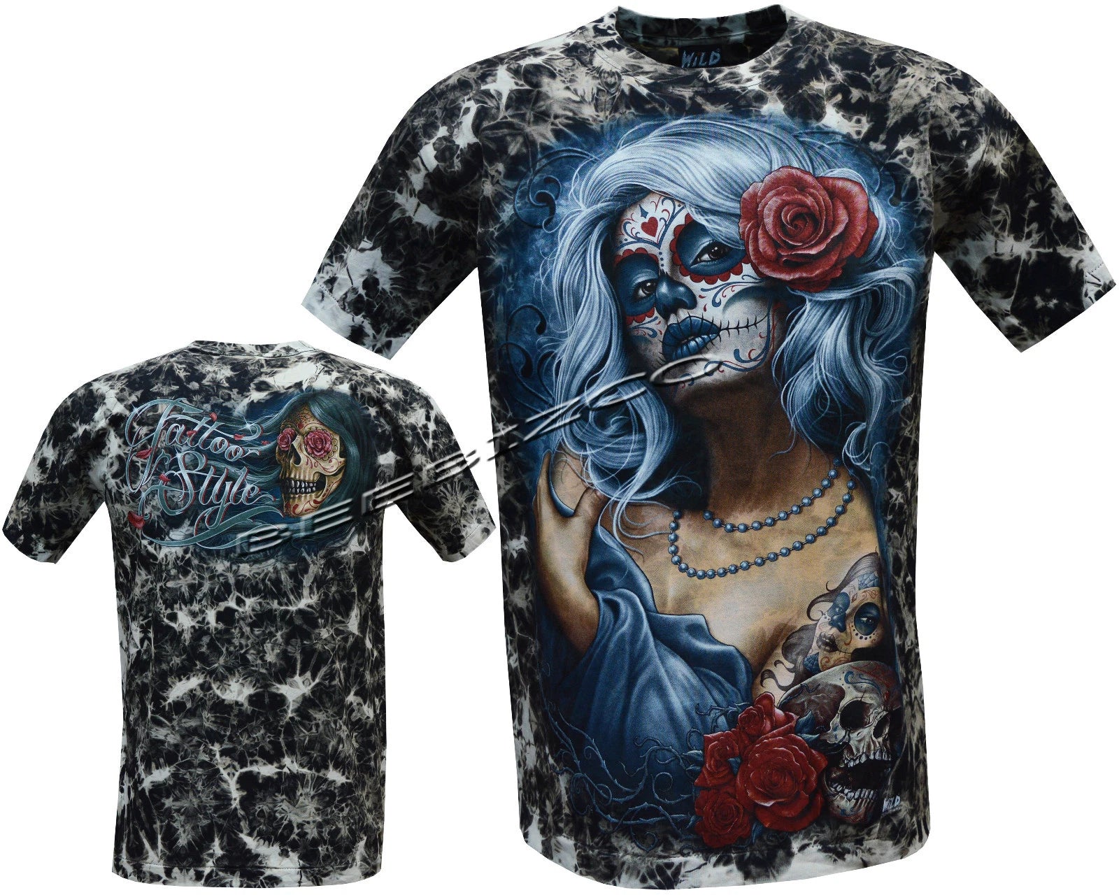 New Gothic Angel Biker Tattoo Goth Glow In Dark Tattoo Tye Dye T- Shirt M - XXL