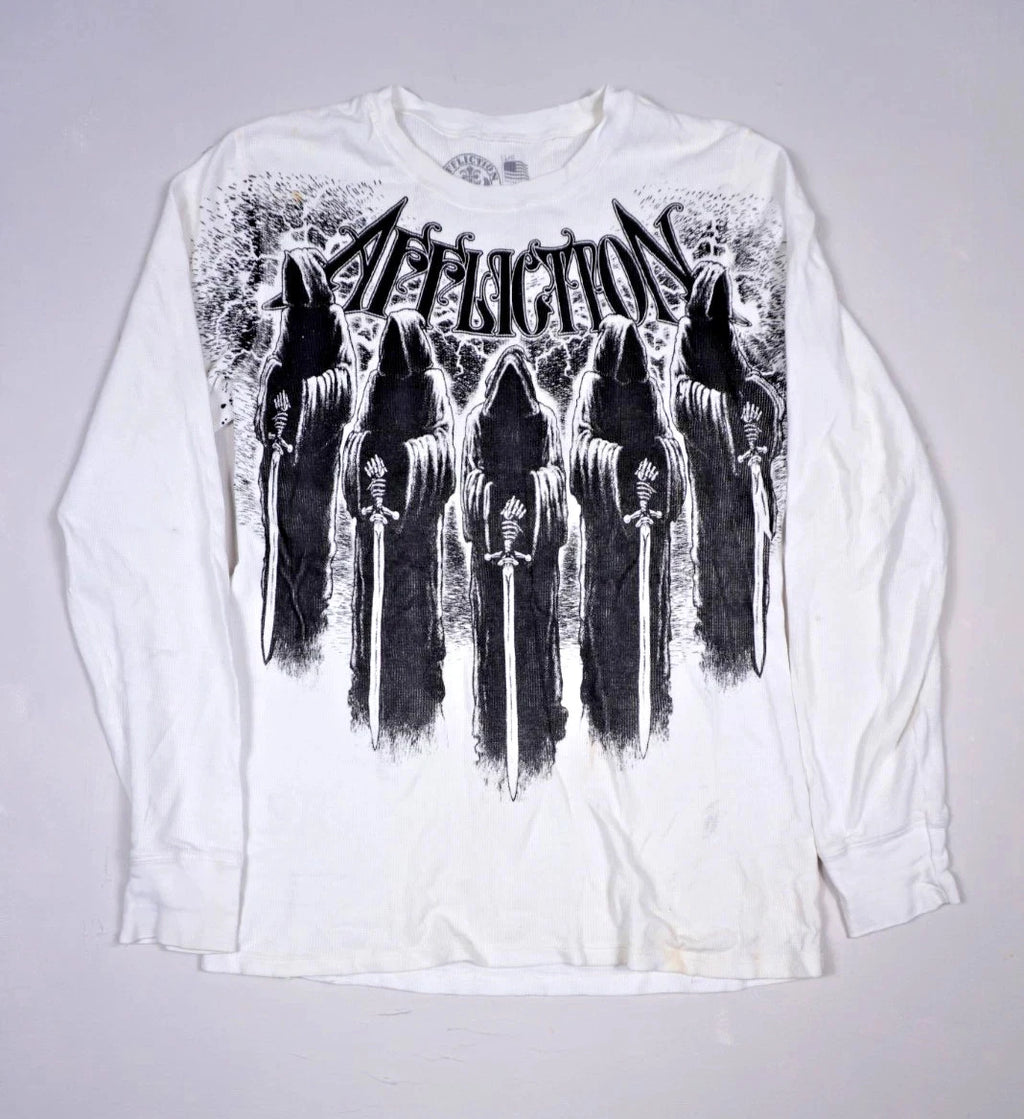 Affliction Long Sleeve Shirt Mens Large Y2K White Grim Reaper Thermal Gothic Tee