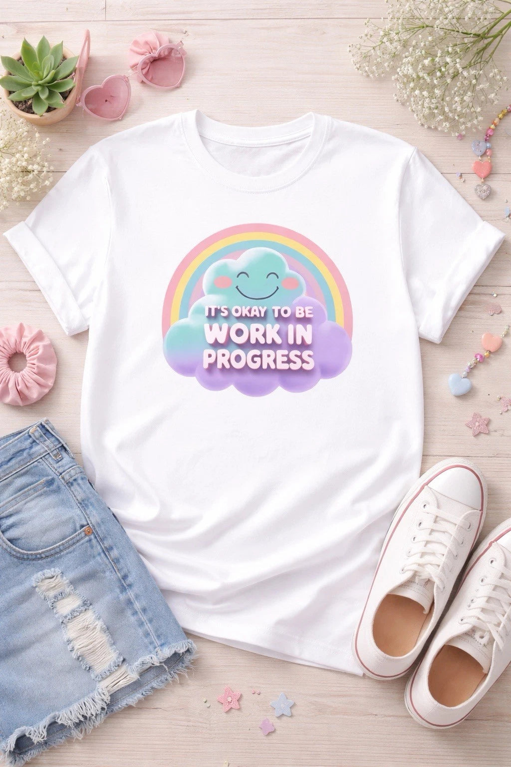 Retro Y2K Pastel Cloud T-shirt - Soft Girl Aesthetic - Mental Health Awareness