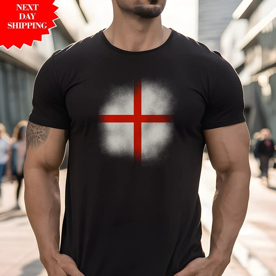 England St George Distressed Flag T Shirt Printed England Football Flag Gift Top