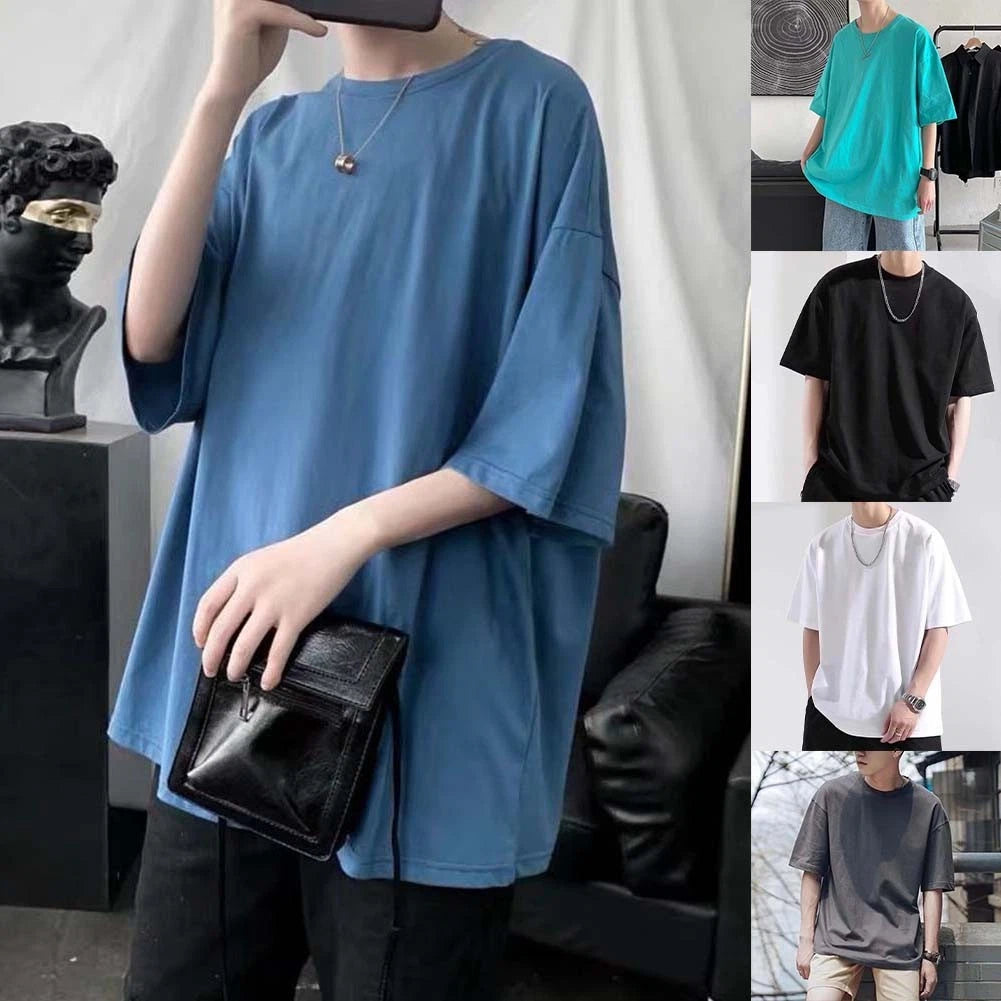 For Daily Wear Men's Oversized Tee Solid Color Shirt Casual Wear Round Neckline
