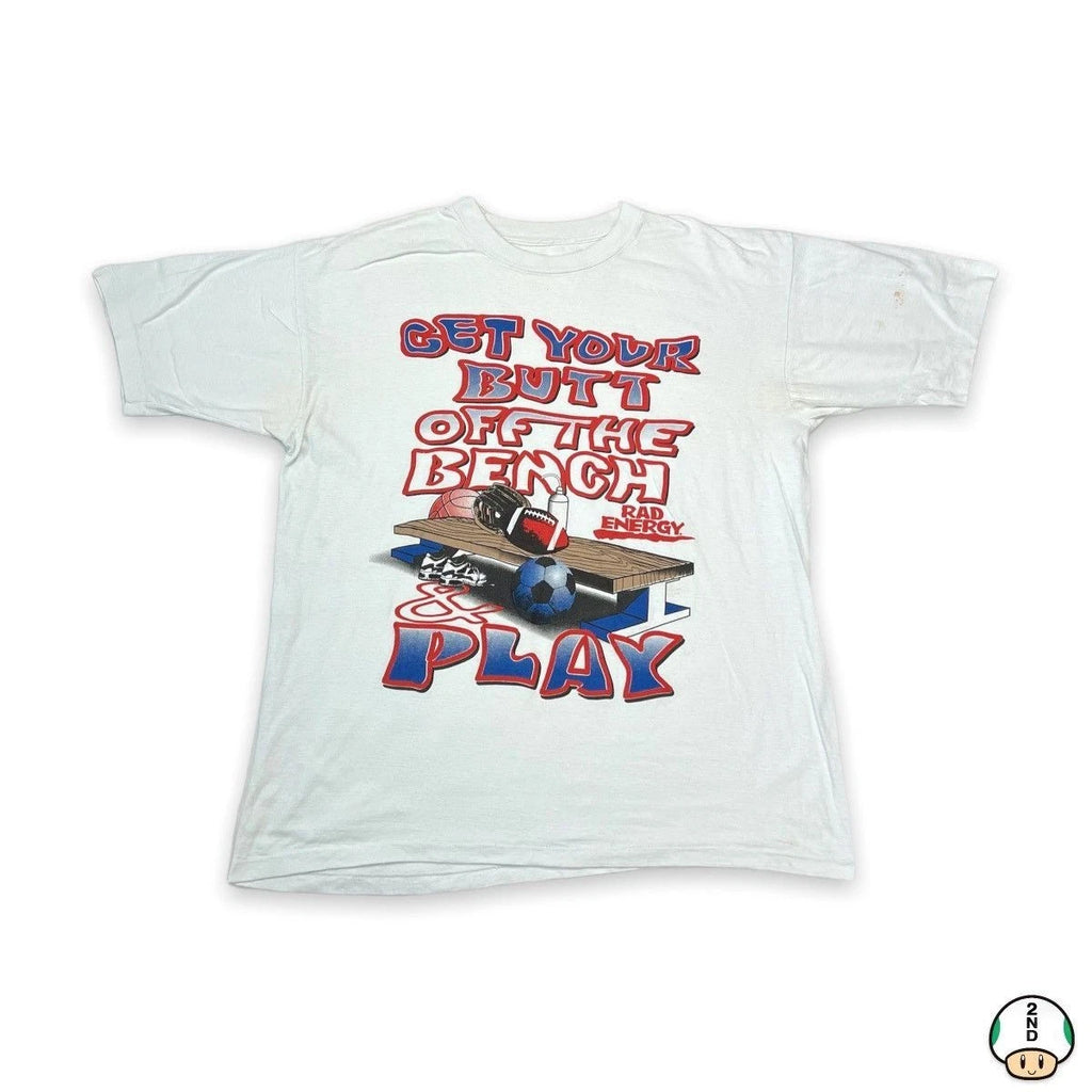 Vintage 90s Get Your Butt Off The Bench & Play T Shirt Mens 2XL White Sports Tee
