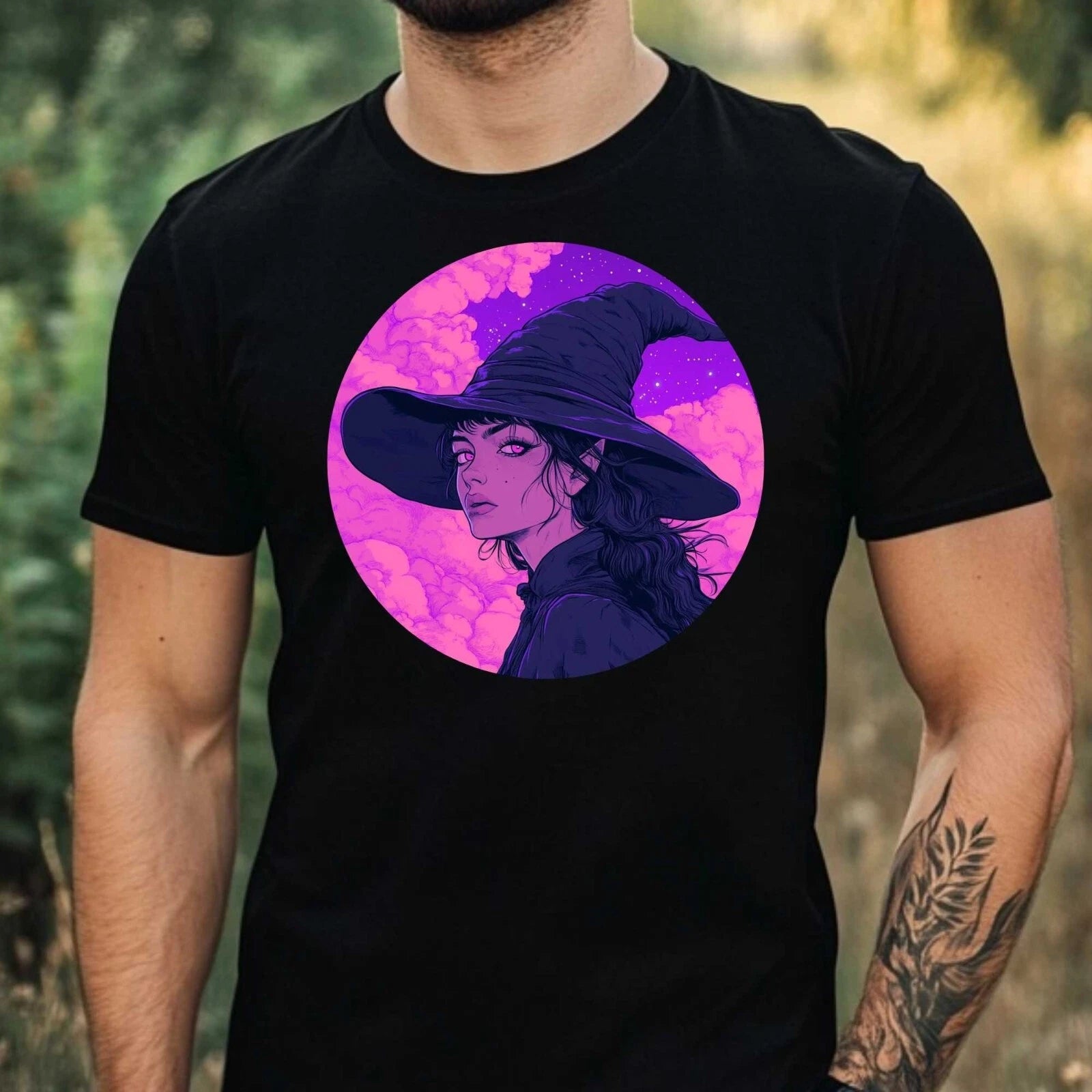 Mens Witch Vaporwave Motif Cotton T-Shirt Size XS to 5XL