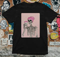 Hipster Skeleton Coffee T Shirt – Funny Goth Pastel Aesthetic Tee – Pink Beanie