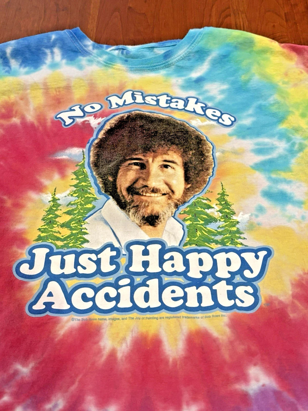Bob Ross No Mistakes Just Happy Accidents Tie Dye T-Shirt Unisex Adult Medium M