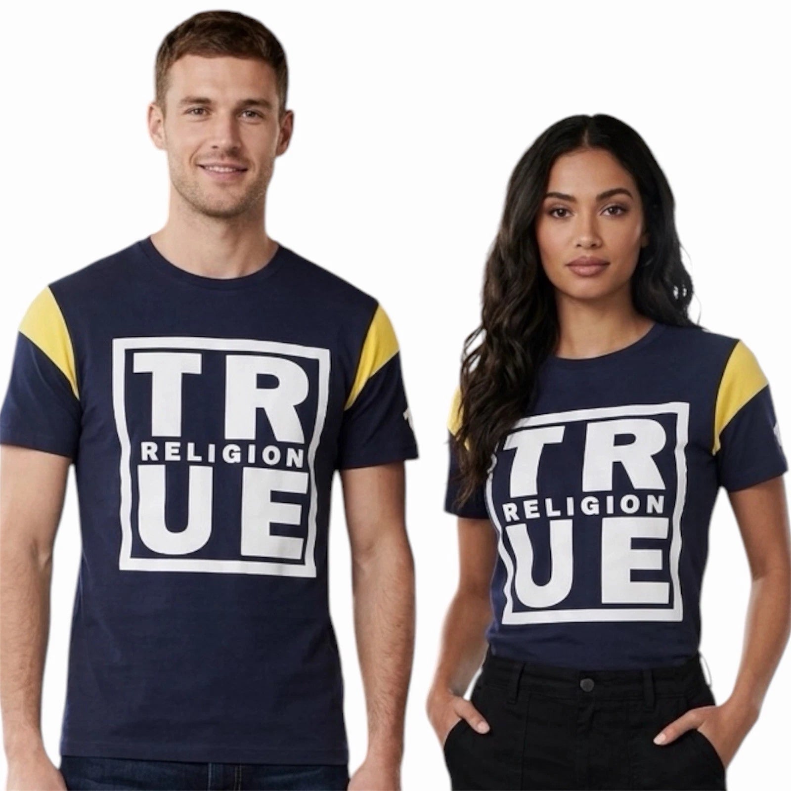 $79 TRUE RELIGION Michigan Navy SQUARE FOOTBALL Short Sleeve Designer T-shirt