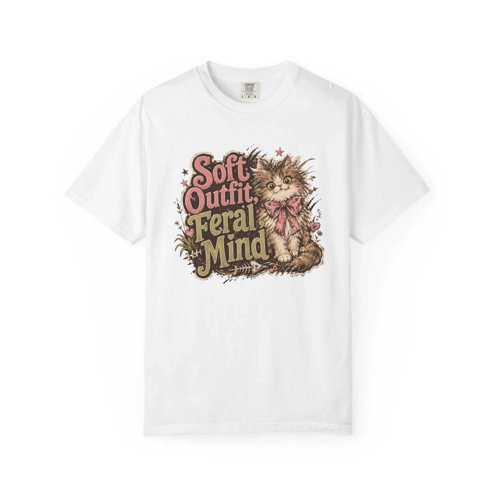 Soft Outfit Feral Mind Cat Illustration T-Shirt | Vintage Kitten Graphic