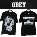 NEW OBEY Awareness Black White VOTE NO TOLERANCE FOR IGNORANCE Cotton T-Shirt L