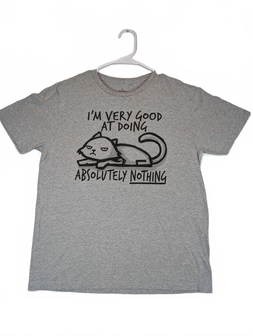 Funny Lazy Cat Graphic T Shirt Absolutely Nothing Humor Tee Mens Medium Gray