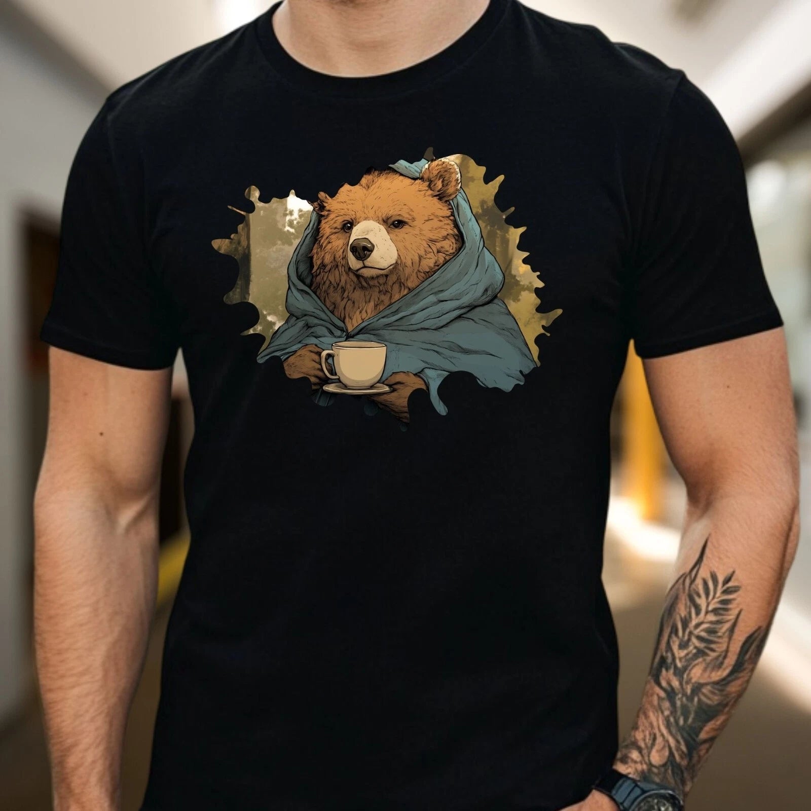 Mens Funny Brown Bear Print Cotton T-Shirt Size XS to 5XL