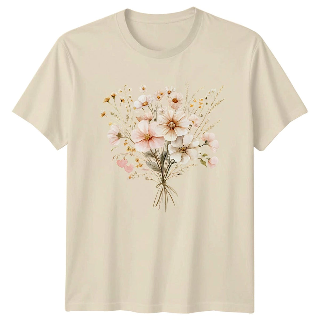 Boho Watercolor Wildflower Bouquet Womens T-Shirt Botanical Meadow Floral