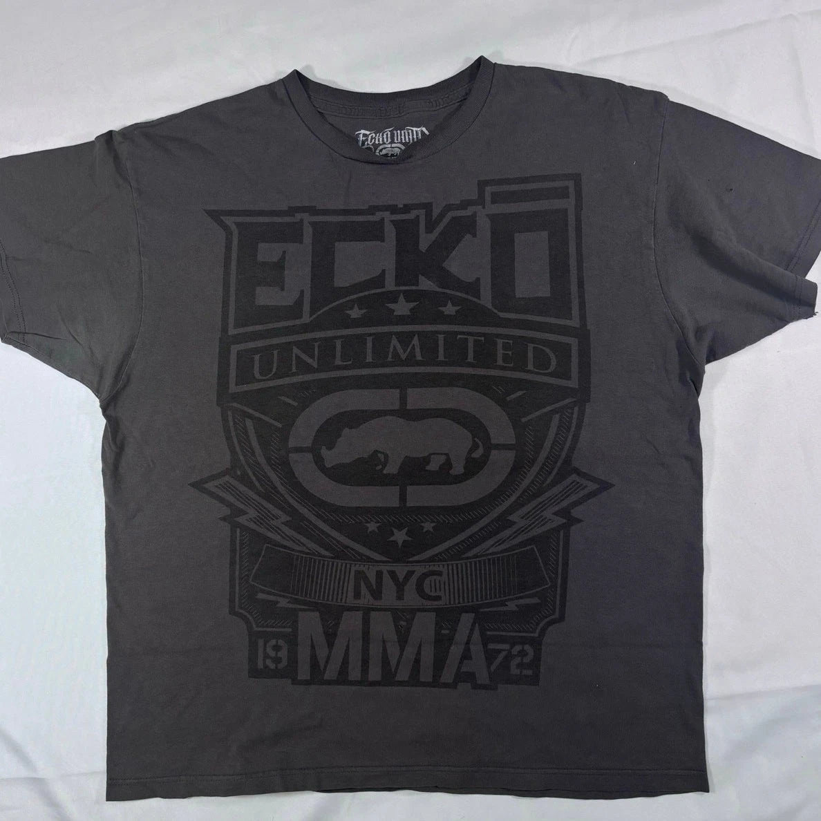Ecko Unltd MMA Graphic T-Shirt XL Charcoal Grey Y2K Rhino Combat Hype Gym Tee