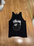 Stussy Shirt Mens M Black 8 Ball Graphic Tank Top Streetwear Logo Back Print
