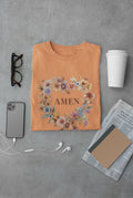 Floral Wreath AMEN T-Shirt | Faith Typography Tee