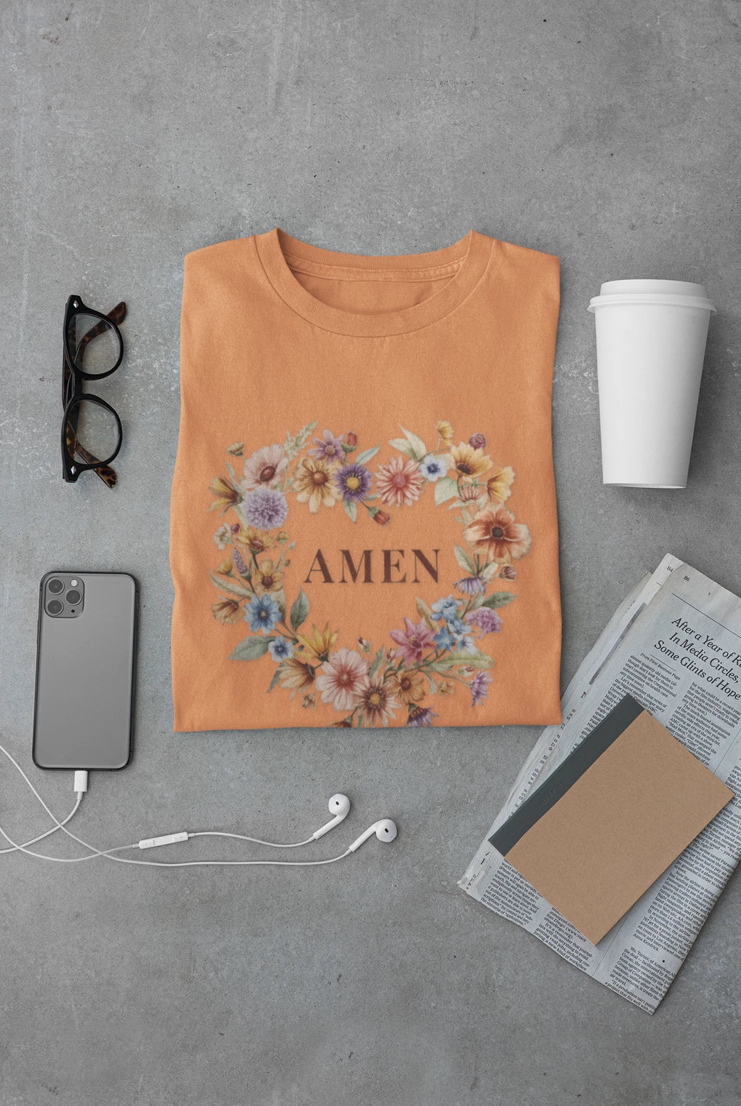 Floral Wreath AMEN T-Shirt | Faith Typography Tee