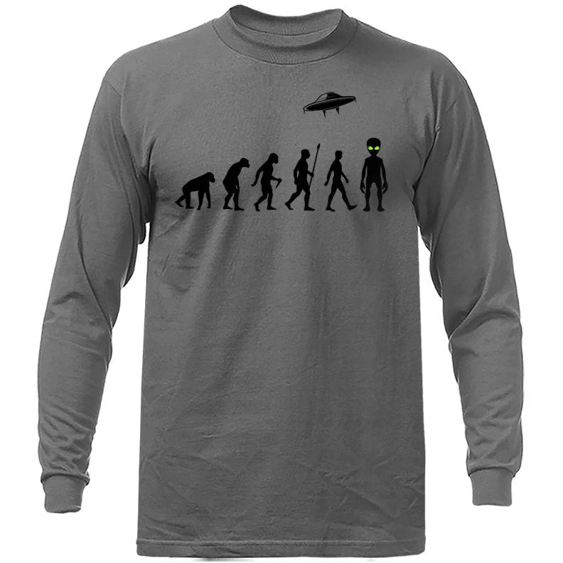 Human Evolution UFO Alien Funny Joke Humor Humorous Long Sleeve T-Shirt