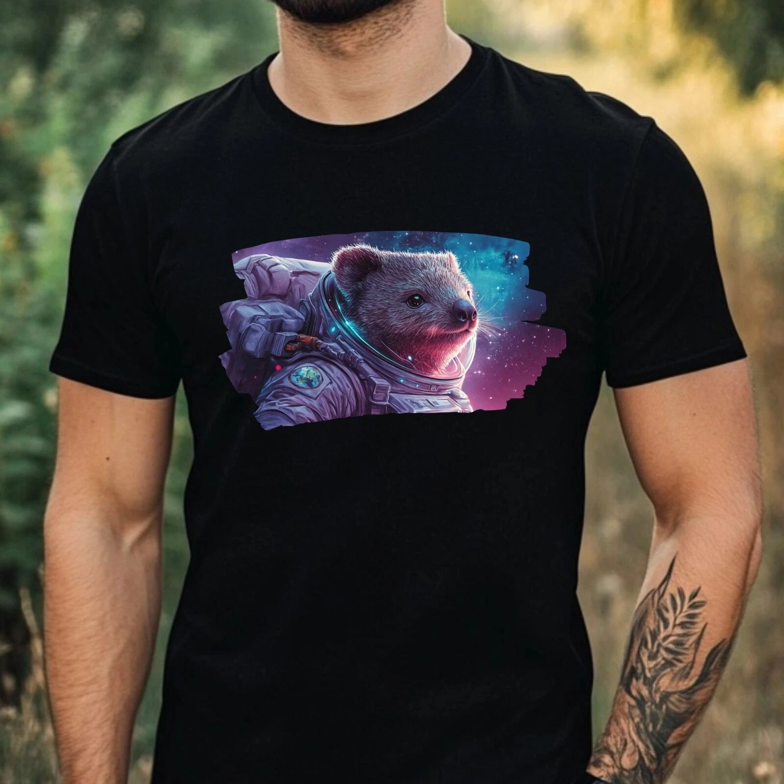 Mens Wombat as Astronaut Print Cotton T-Shirt Size XS to 5XL