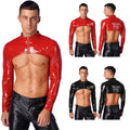 Mens Shrug Front Zipper Clubwear Halloween Crop Top Stand Collar Slim Top