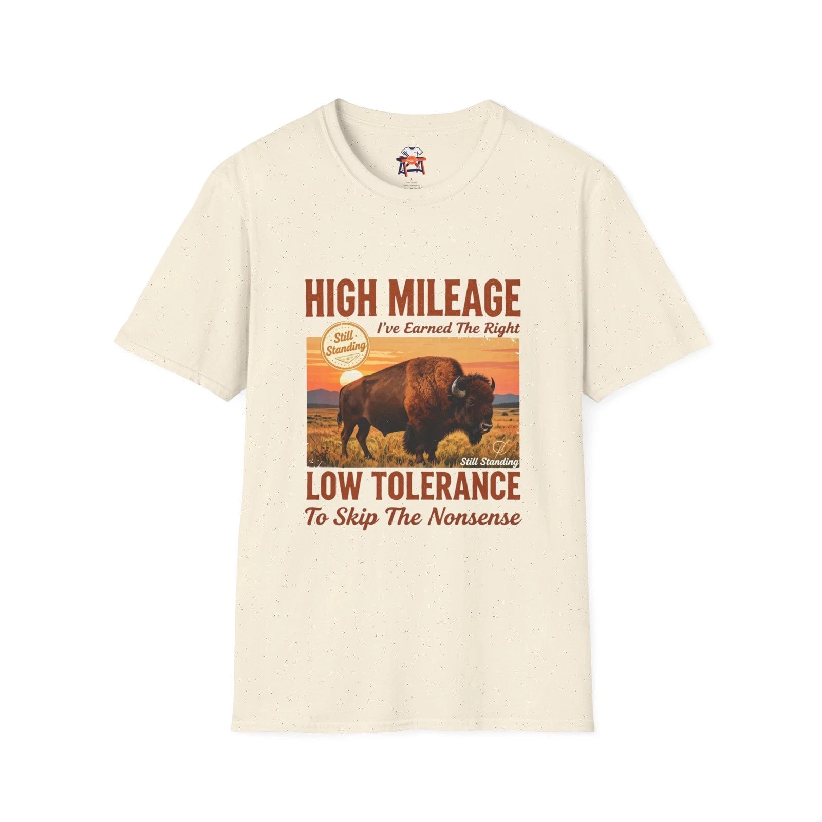 High Mileage Low Tolerance Shirt Funny Dad Grandpa Bison Men’s T-Shirt