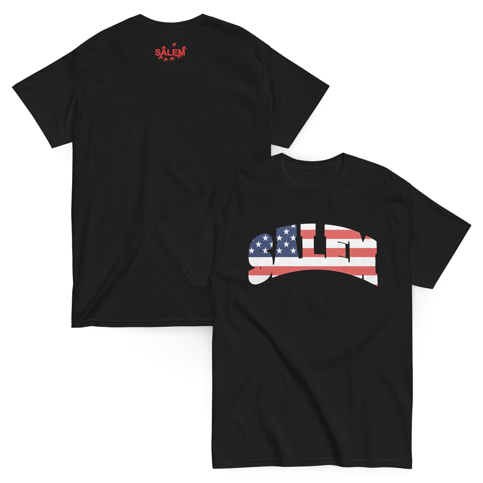 SALEM WITCH HOUSE BAND COLLEGIATE TEE BLACK/USA FLAG S4LEM MERCH RARE