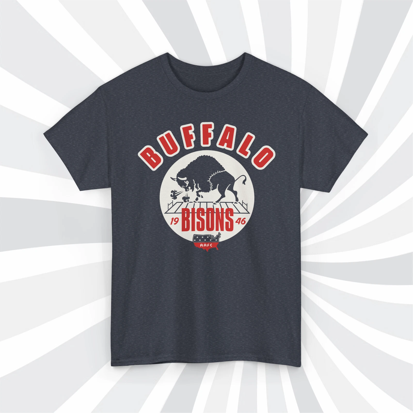 Buffalo Bisons 1946 AAFC Vintage Football Navy Heather T-Shirt - Bills