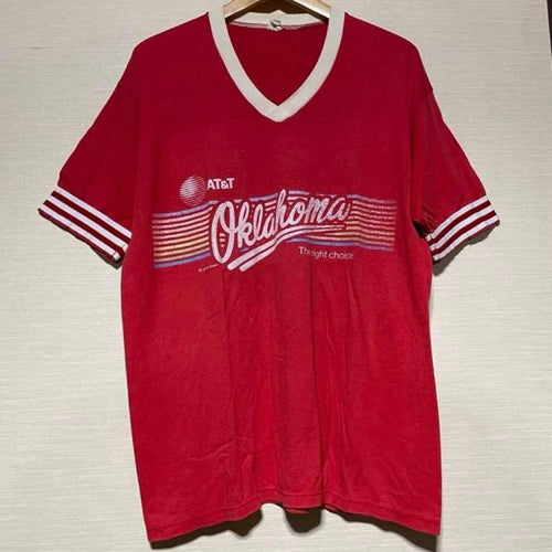 70's-80's Velva Sheen V-Neck Print T-Shirt Red Men's L Vintage