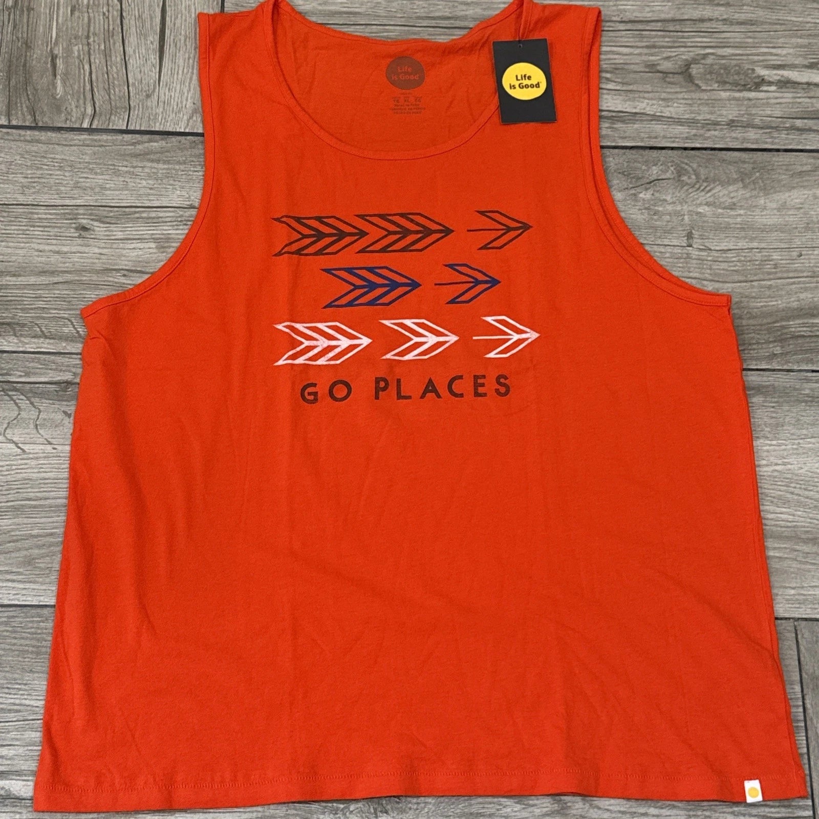 2016 Life is Good Bright Orange Go Places Tank Top Slim Fit Mens Size 2XL
